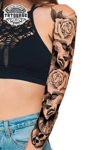 Tatouage éphémère bras rose femme