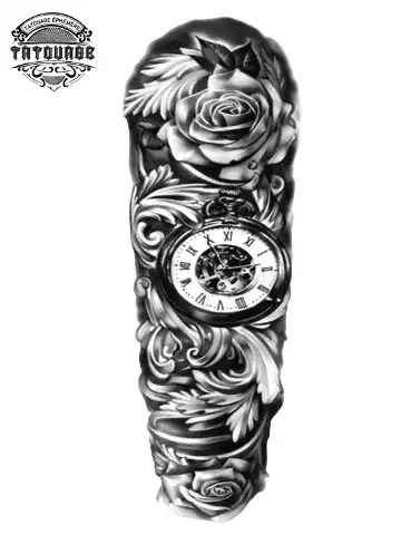 tatouage ephemere bras rose horloge Tatouage éphémère bras rose horloge