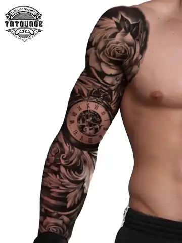 tatouage ephemere bras rose horloge photo Tatouage éphémère bras rose horloge