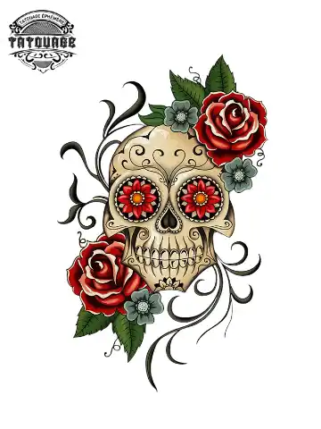 tatouage ephemere bras te?te de mort mexicaine Tatouage éphémère bras tête de mort mexicaine