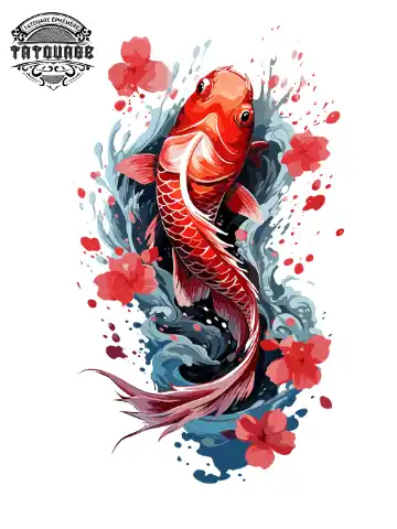 Tatouage éphémère carpe koi mollet