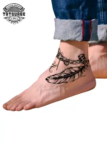 tatouage ephemere cheville bracelet plume photo Tatouage éphémère cheville bracelet plume