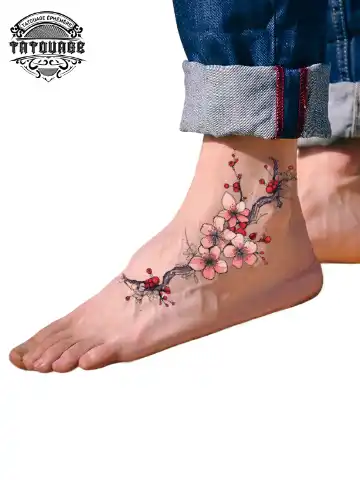 tatouage ephemere cheville branche photo Tatouage éphémère cheville branche