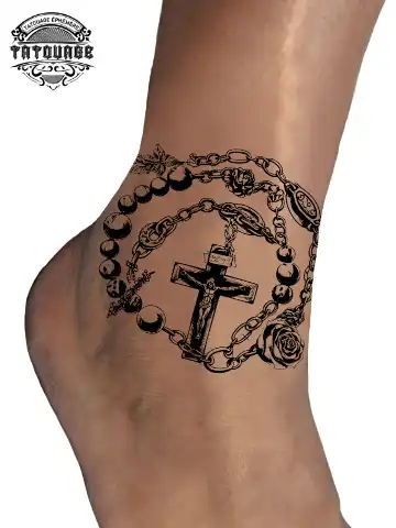Tatouage éphémère cheville chapelet