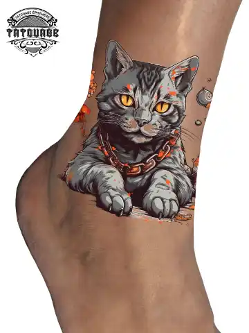 tatouage ephemere cheville chat photo Tatouage éphémère cheville chat