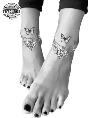 tatouage ephemere cheville femme fleur et papillon photo Tatouage éphémère cheville femme fleur et papillon