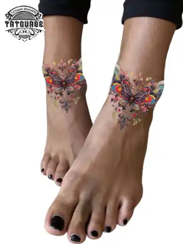 Tatouage éphémère cheville fleur de lys et papillon