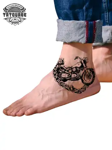 Tatouage éphémère cheville moto