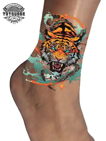 Tatouage éphémère cheville tigre