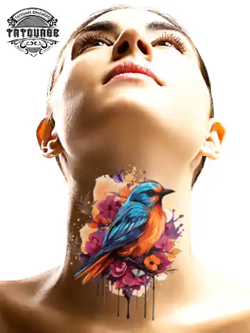 tatouage ephemere cou femme oiseau photo Tatouage éphémère cou femme oiseau