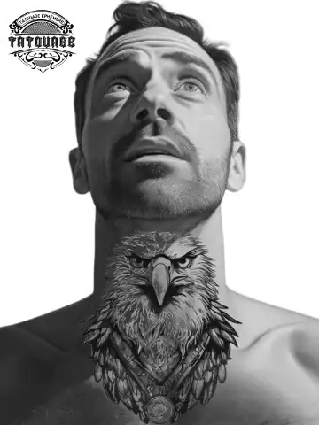 Tatouage éphémère cou homme aigle