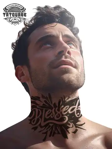 Tatouage éphémère cou homme écriture