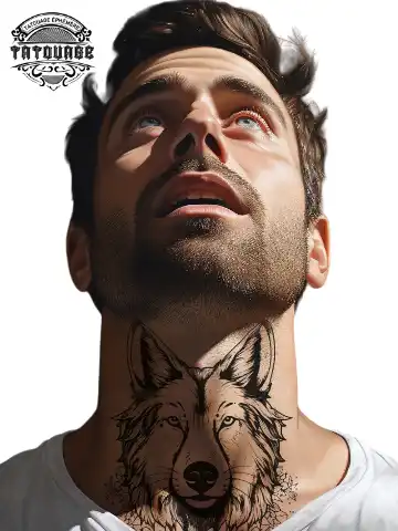 Tatouage éphémère cou homme loup