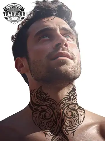 Tatouage éphémère cou homme tribal
