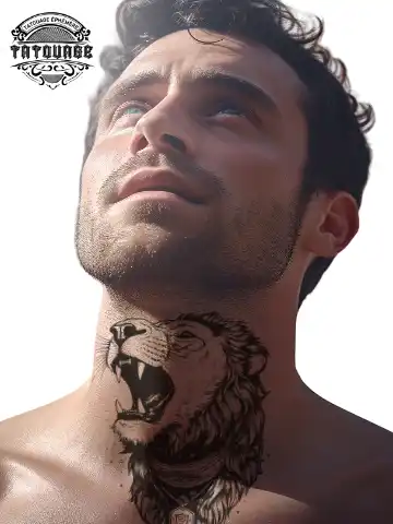 tatouage ephemere cou lion photo Tatouage éphémère cou lion