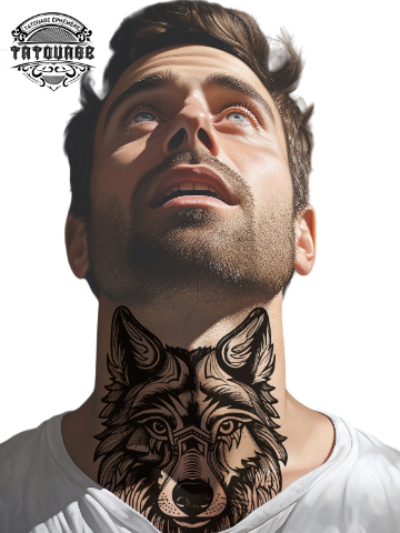 Tatouage éphémère cou loup