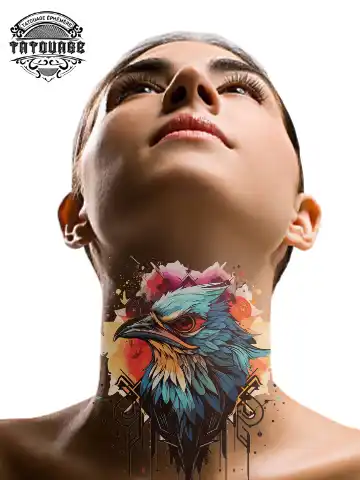Tatouage éphémère cou oiseau