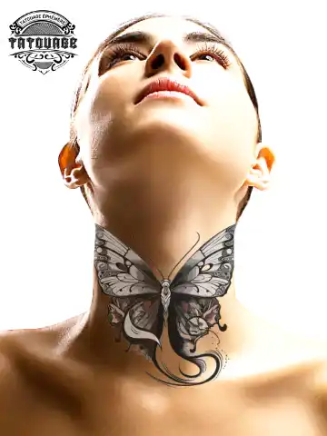 Tatouage éphémère cou papillon