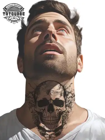 Tatouage éphémère cou tête de mort