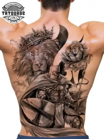 Tatouage éphémère dos lion