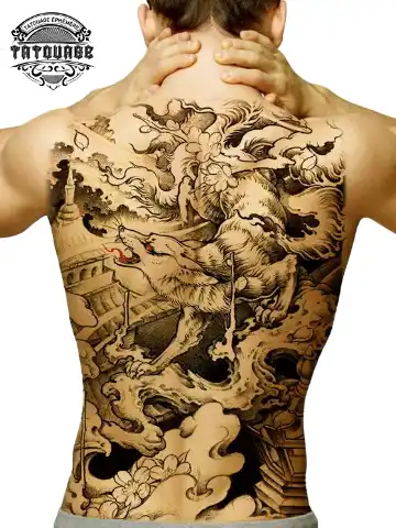 Tatouage éphémère dos loup