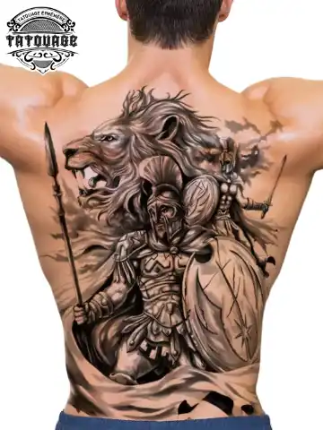 Tatouage éphémère dos tête de lion