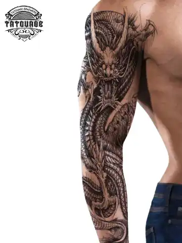 Tatouage éphémère dragon bras complet
