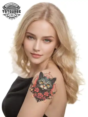 tatouage ephemere epaule chat photo Tatouage éphémère épaule chat