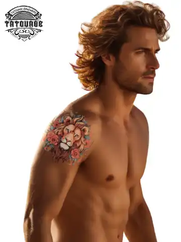 tatouage ephemere epaule lion photo Tatouage éphémère épaule lion