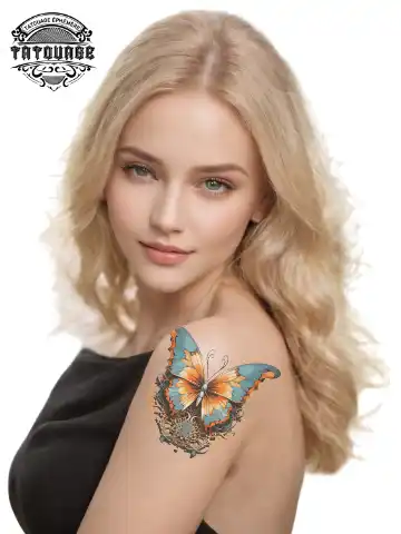 tatouage ephemere epaule papillon 3d photo Tatouage éphémère épaule papillon 3d