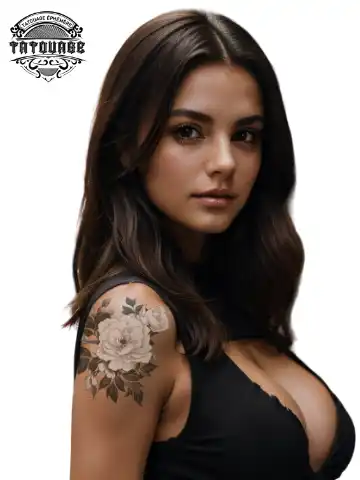 tatouage ephemere epaule pivoine photo Tatouage éphémère épaule femme pivoine