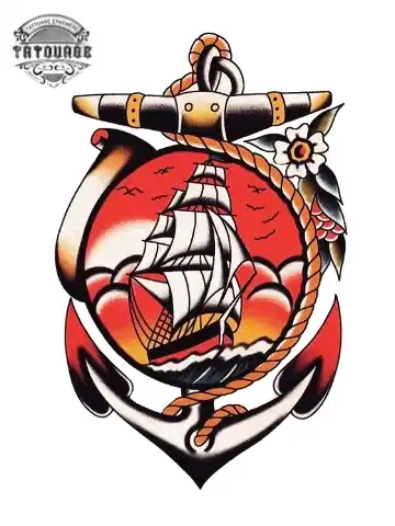 Tatouage éphémère femme ancre de bateau
