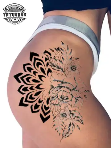 Tatouage éphémère hanche femme fleur