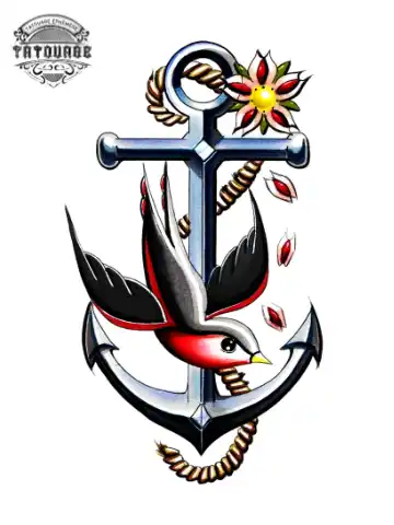 Tatouage éphémère hirondelle ancre