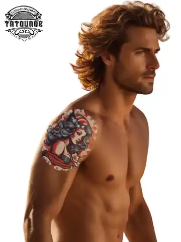 tatouage ephemere homme epaule pin up photo Tatouage éphémère homme épaule pin up