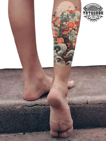 Tatouage éphémère japonais mollet homme