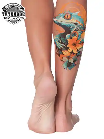 tatouage ephemere lezard mollet photo Tatouage éphémère lézard mollet