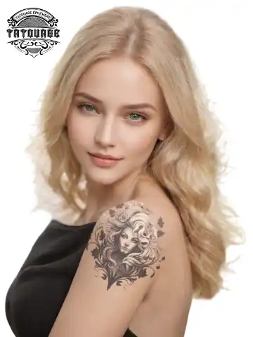 tatouage ephemere lion epaule femme photo Tatouage éphémère lion épaule femme