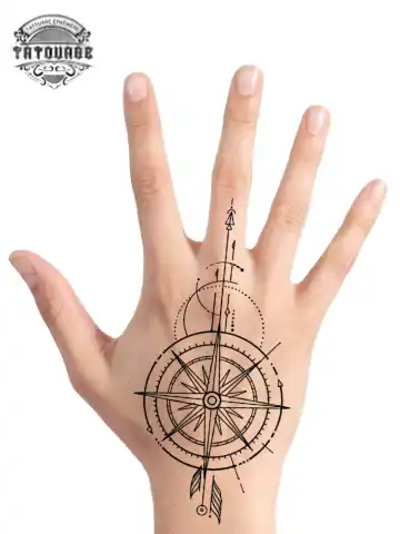 Tatouage éphémère main boussole