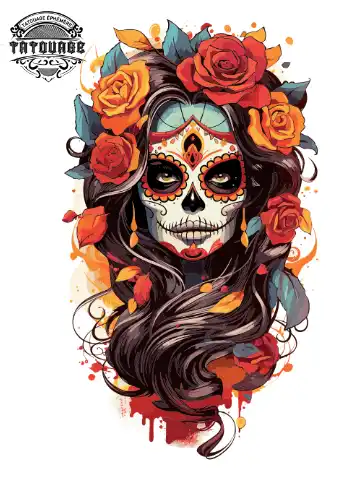tatouage ephemere manchette tete de mort mexicaine Tatouage éphémère manchette tête de mort mexicaine