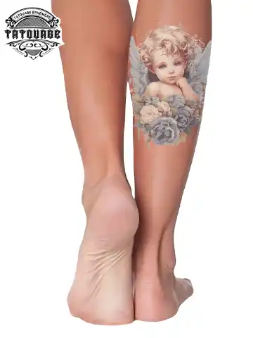 Tatouage éphémère mollet ange