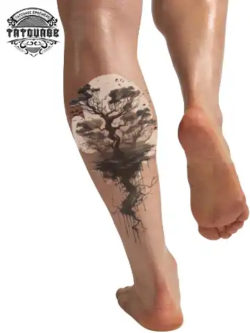 tatouage ephemere mollet arbre photo Tatouage éphémère mollet arbre