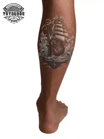 tatouage ephemere mollet bateau photo Tatouage éphémère mollet bateau