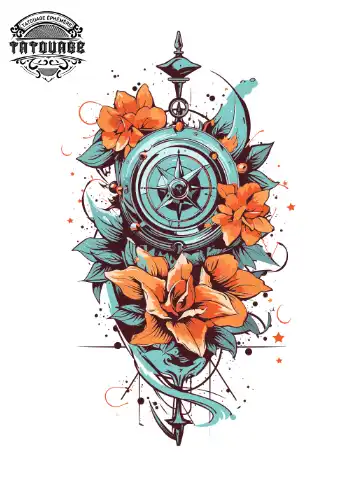 Tatouage éphémère mollet boussole