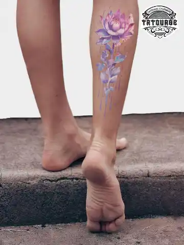 Tatouage éphémère mollet femme fleur de lotus