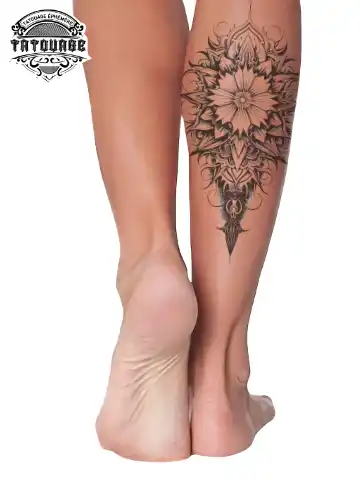 Tatouage éphémère mollet femme mandala