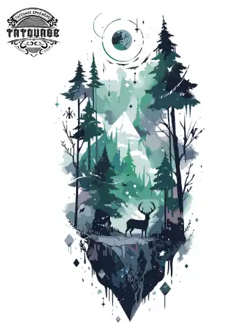 tatouage ephemere mollet foret Tatouage éphémère mollet forêt