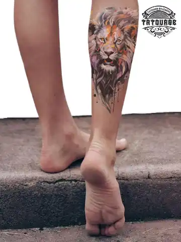 tatouage ephemere mollet lion photo Tatouage éphémère mollet lion