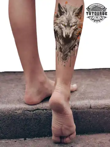 Tatouage éphémère mollet loup
