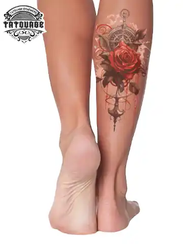 Tatouage éphémère mollet rose des vents